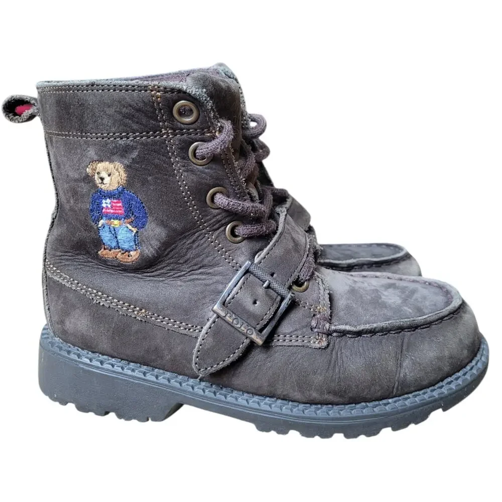 Polo Ralph Lauren Ranger Hi II Boys Leather Boots Brown Bear Size 13